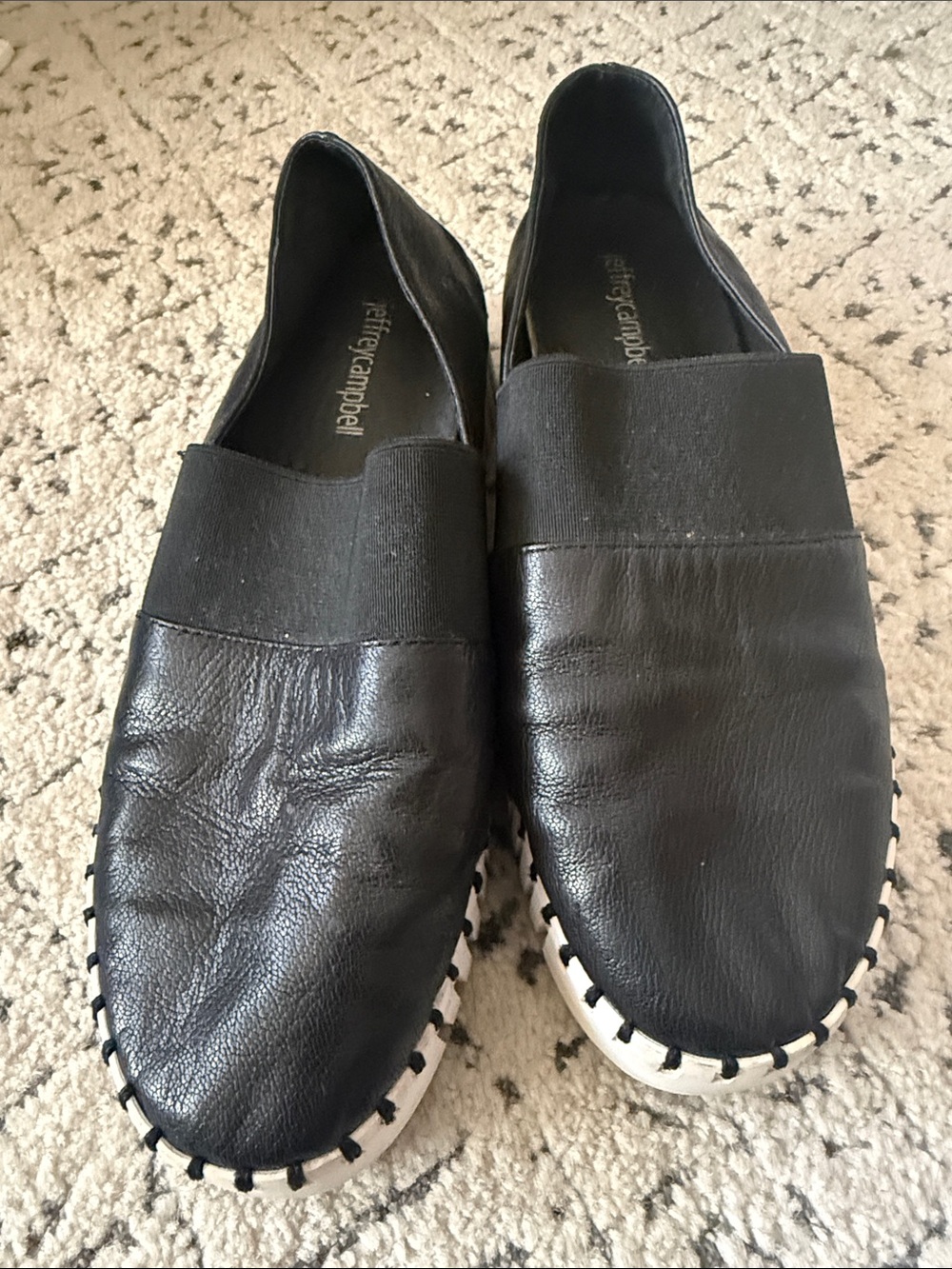 Jeffrey Campbell Women’s Cube Black leather slip on platforms